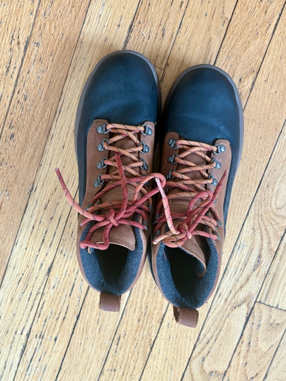 Danner Two-Tone Brown and Black Leather Hiking Boots with Red Laces